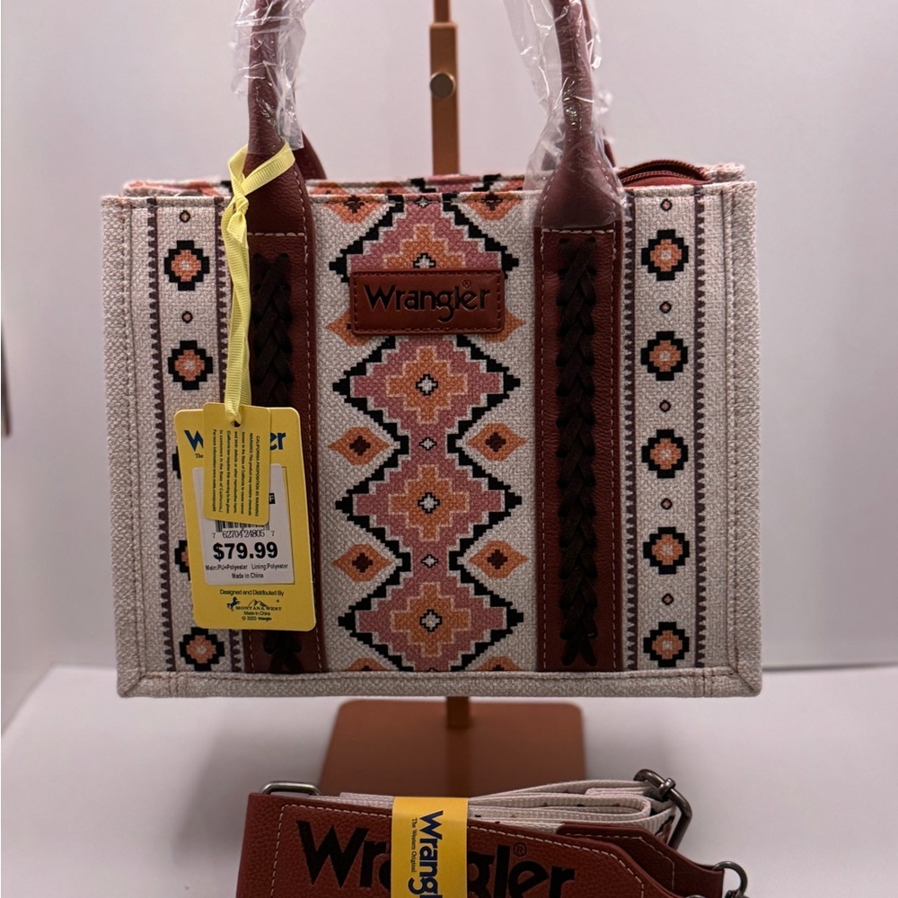 Wrangler Aztec Pattern Tote - Brown and Cream